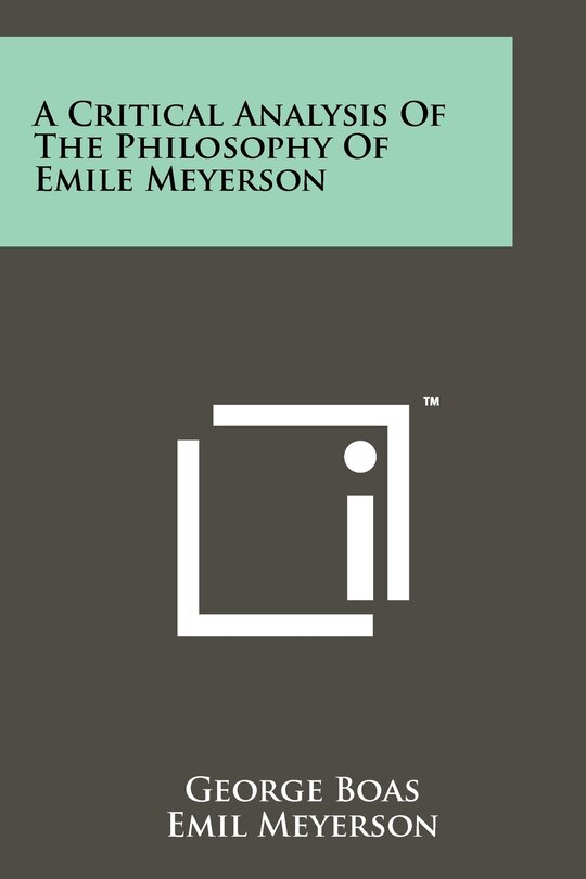 Couverture_A Critical Analysis Of The Philosophy Of Emile Meyerson