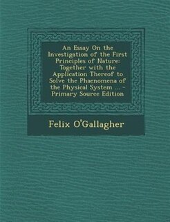 Front cover_An Essay On the Investigation of the First Principles of Nature