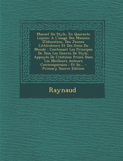 Front cover_Manuel Du Style, En Quarante Leçons