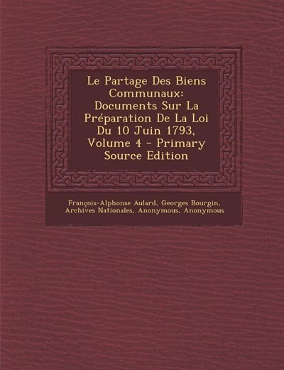 Front cover_Le Partage Des Biens Communaux