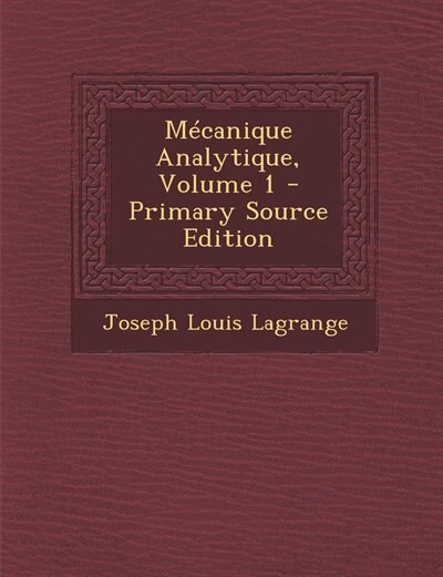 Couverture_Mécanique Analytique, Volume 1
