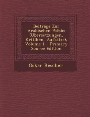 Couverture_Beiträge Zur Arabischen Poësie