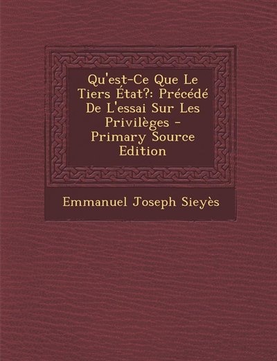 Front cover_Qu'est-Ce Que Le Tiers &Eacute;tat?