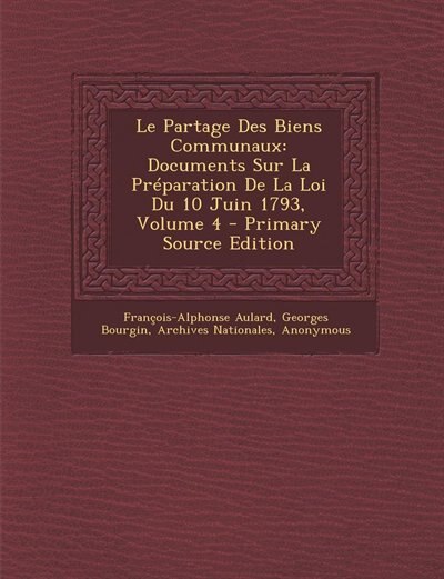 Front cover_Le Partage Des Biens Communaux