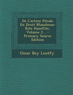 Front cover_De L'action Pénale En Droit Musulman