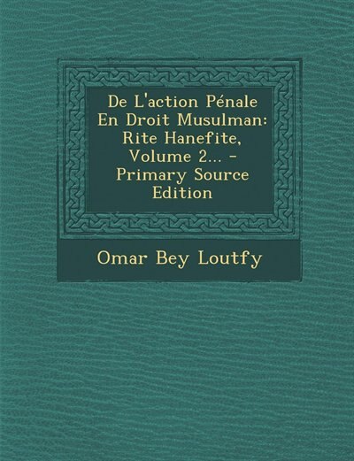 Front cover_De L'action Pénale En Droit Musulman