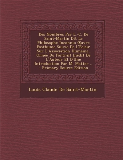 Front cover_Des Nombres Par L.-C. De Saint-Martin Dit Le Philosophe Inconnu