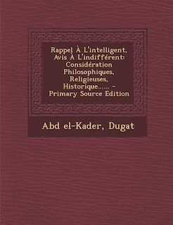 Couverture_Rappel À L'intelligent, Avis À L'indifférent