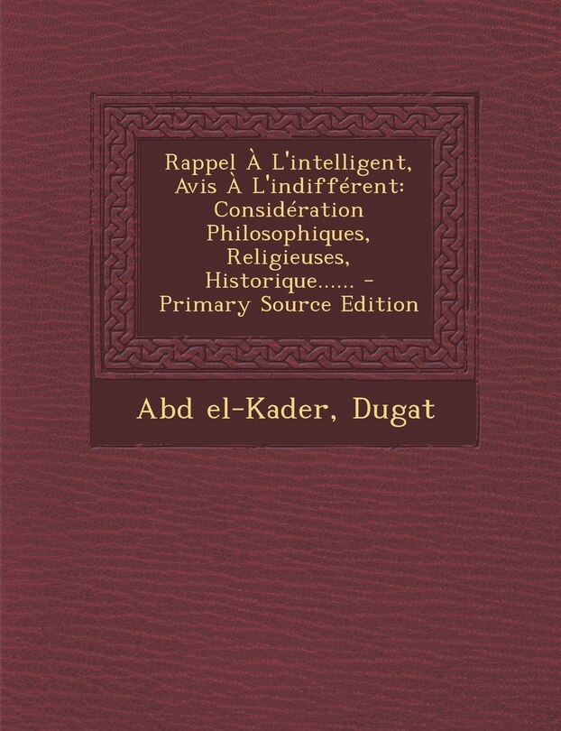 Couverture_Rappel À L'intelligent, Avis À L'indifférent