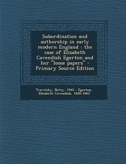 Couverture_Subordination and authorship in early modern England