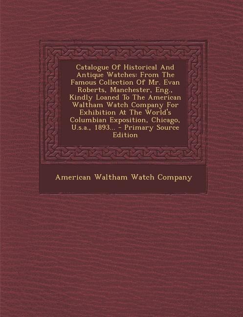Front cover_Catalogue Of Historical And Antique Watches