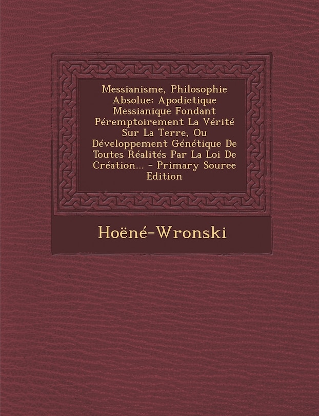 Couverture_Messianisme, Philosophie Absolue