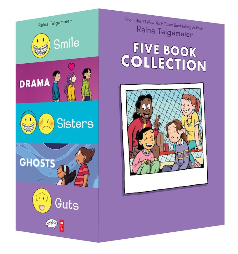 Front cover_Raina Telgemeier Collection Box Set (Smile, Drama, Sisters, Ghosts, Guts)