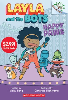 Front cover_Happy Paws: A Branches Book (Layla and the Bots #1) (Summer Reading)