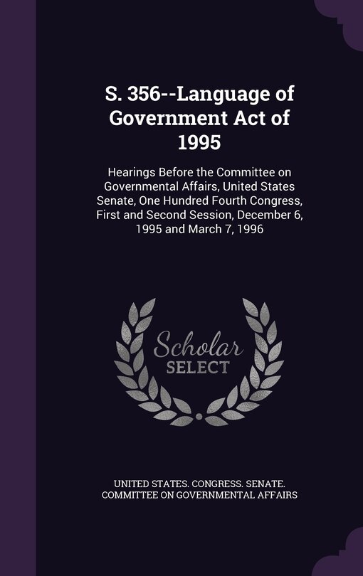Front cover_S. 356--Language of Government Act of 1995