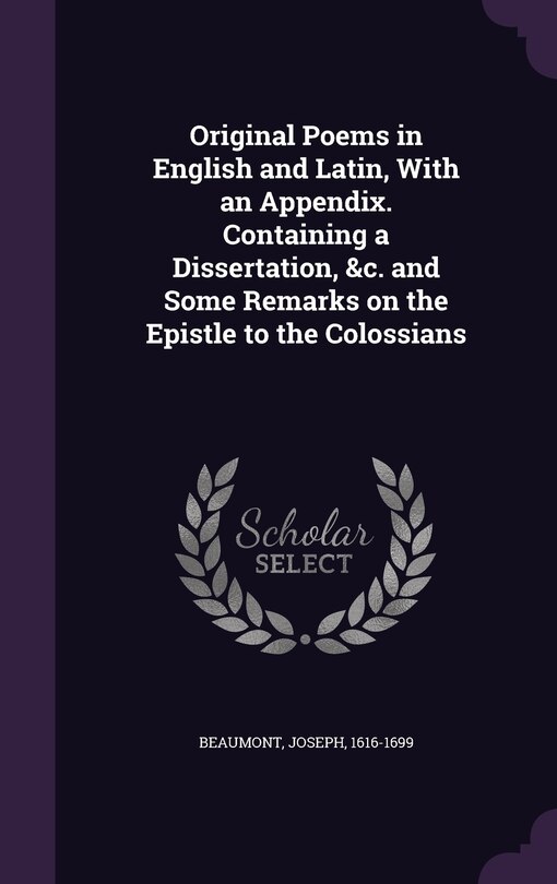 Front cover_Original Poems in English and Latin, With an Appendix. Containing a Dissertation, &c. and Some Remarks on the Epistle to the Colossians