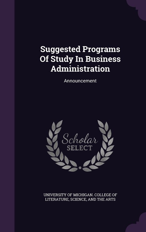 Front cover_Suggested Programs Of Study In Business Administration