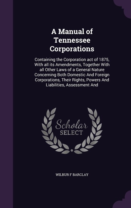 Front cover_A Manual of Tennessee Corporations