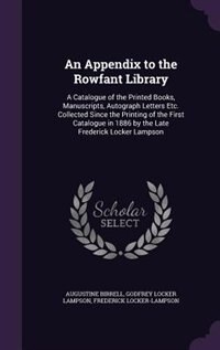 Couverture_An Appendix to the Rowfant Library