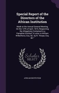 Couverture_Special Report of the Directors of the African Institution