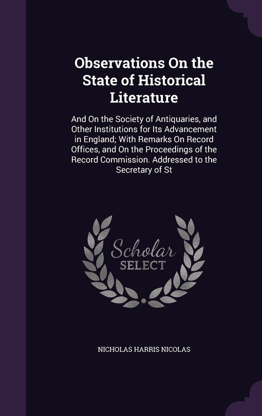 Front cover_Observations On the State of Historical Literature