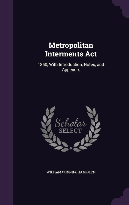 Front cover_Metropolitan Interments Act