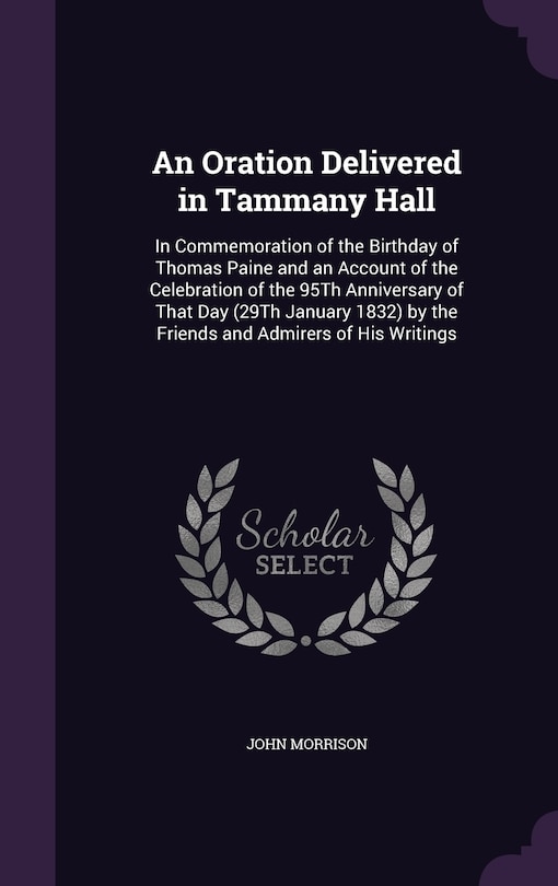 Front cover_An Oration Delivered in Tammany Hall