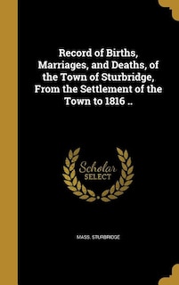Front cover_Record of Births, Marriages, and Deaths, of the Town of Sturbridge, From the Settlement of the Town to 1816 ..
