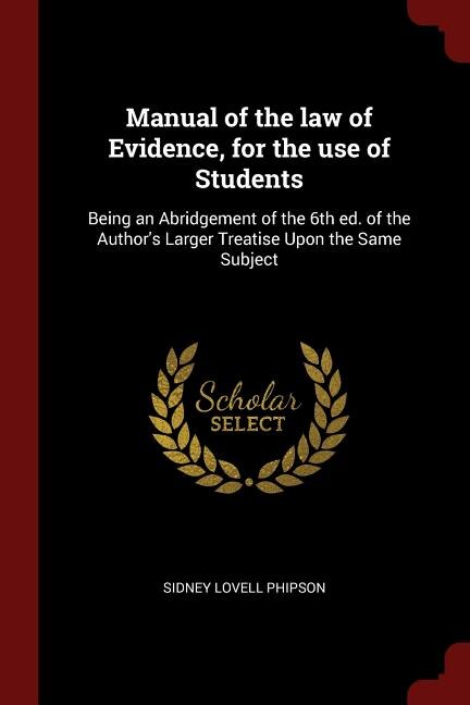 Couverture_Manual of the law of Evidence, for the use of Students
