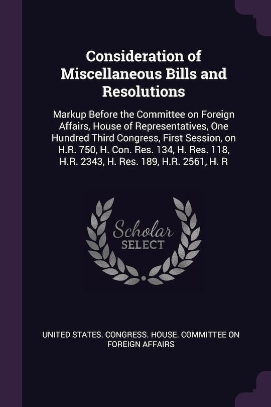Couverture_Consideration of Miscellaneous Bills and Resolutions