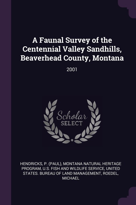 Couverture_A Faunal Survey of the Centennial Valley Sandhills, Beaverhead County, Montana