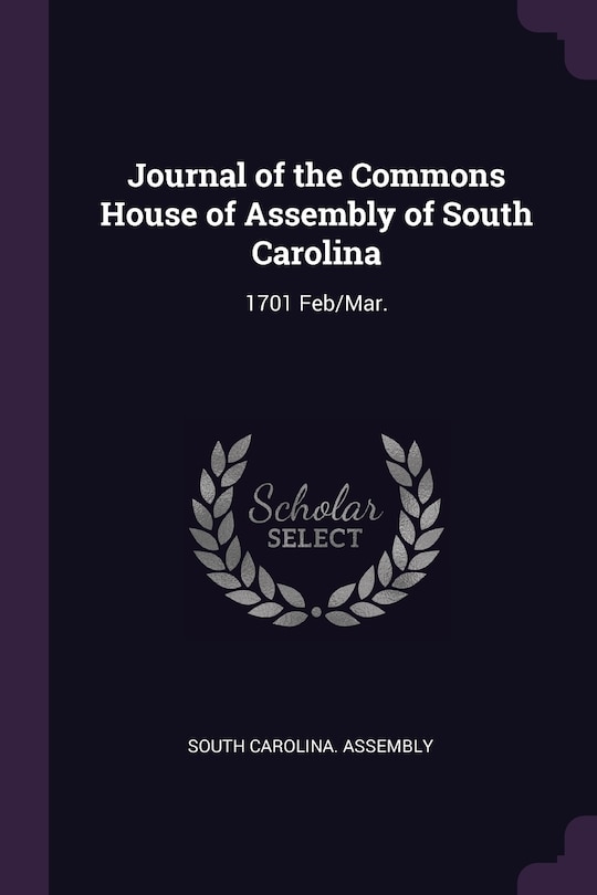 Couverture_Journal of the Commons House of Assembly of South Carolina