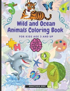 Front cover_Wild and Ocean Animals Coloring Book for Kids Age 3 and Up
