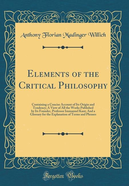 Front cover_Elements of the Critical Philosophy