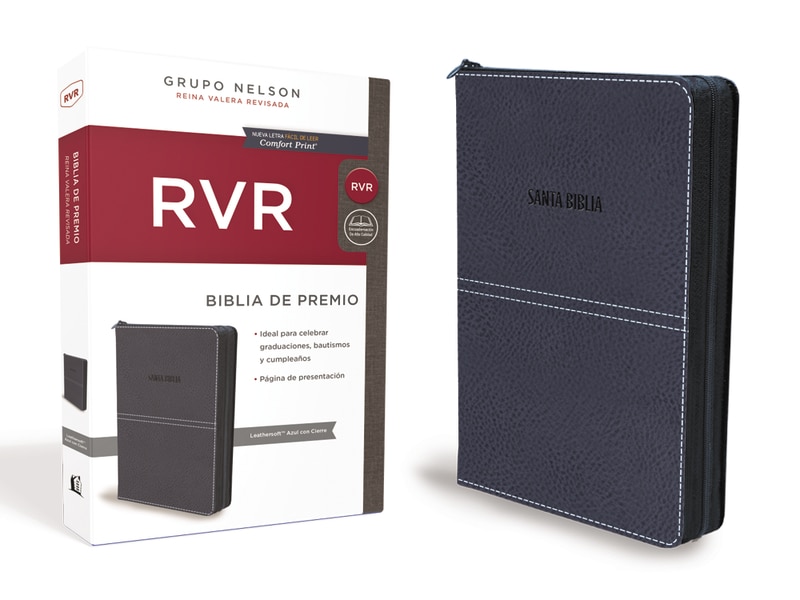 Biblia De Premio Y Regalo Reina Valera Revisada, Leathersoft, Azul Con Cierre