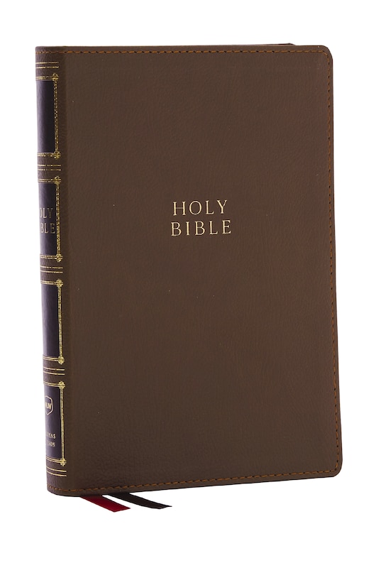 Couverture_NKJV, Compact Center-Column Reference Bible, Brown Leathersoft, Red Letter, Comfort Print (Thumb Indexed)