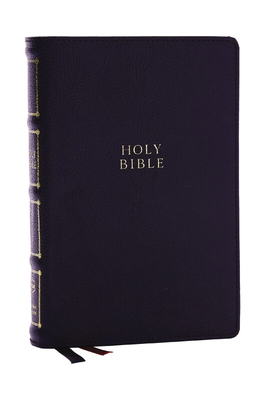 Couverture_NKJV, Compact Center-Column Reference Bible, Black Genuine Leather, Red Letter, Comfort Print (Thumb Indexed)
