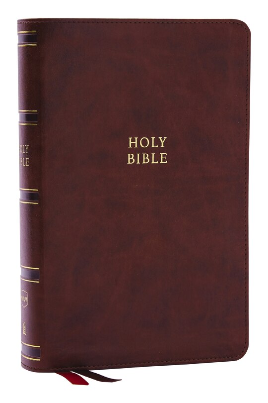 Couverture_NKJV, Single-Column Reference Bible, Verse-by-verse, Brown Leathersoft, Red Letter, Comfort Print (Thumb Indexed)