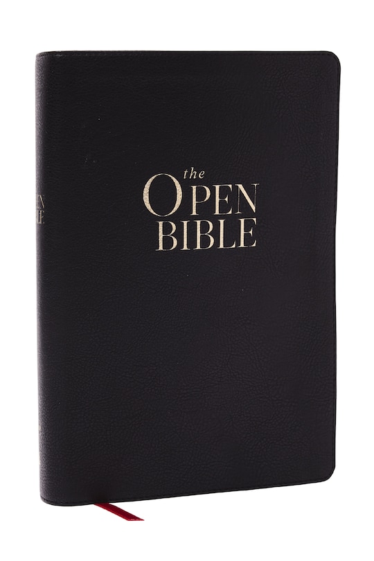 Front cover_The Open Bible: Read and Discover the Bible for Yourself (NKJV, Black Leathersoft, Red Letter, Comfort Print)