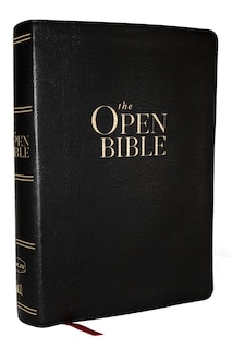 Front cover_The Open Bible: Read and Discover the Bible for Yourself (NKJV, Black Leathersoft, Red Letter, Comfort Print, Thumb Indexed)