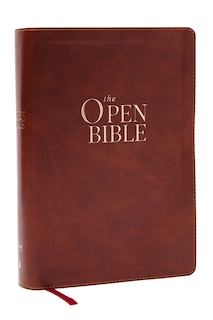 Front cover_The Open Bible: Read and Discover the Bible for Yourself (NKJV Brown Leathersoft, Red Letter, Comfort Print)