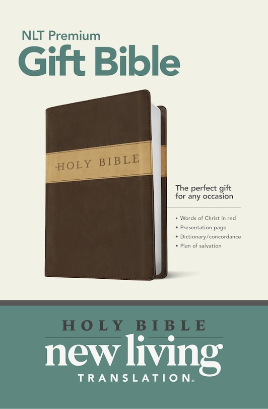 Front cover_Premium Gift Bible NLT, TuTone (LeatherLike, Dark Brown/Tan, Red Letter)