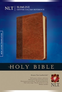 Couverture_Slimline Center Column Reference Bible Nlt, Tutone (red Letter, Leatherlike, Brown/tan)