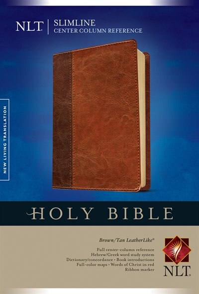 Couverture_Slimline Center Column Reference Bible Nlt, Tutone (red Letter, Leatherlike, Brown/tan)