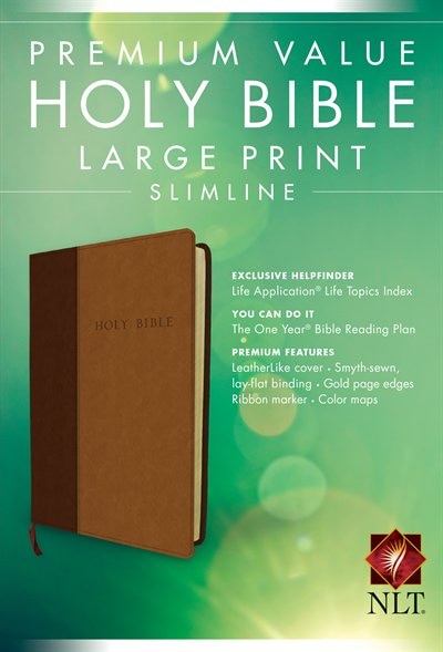 Couverture_Premium Value Slimline Bible Large Print Nlt, Tutone (leatherlike, Brown/tan)