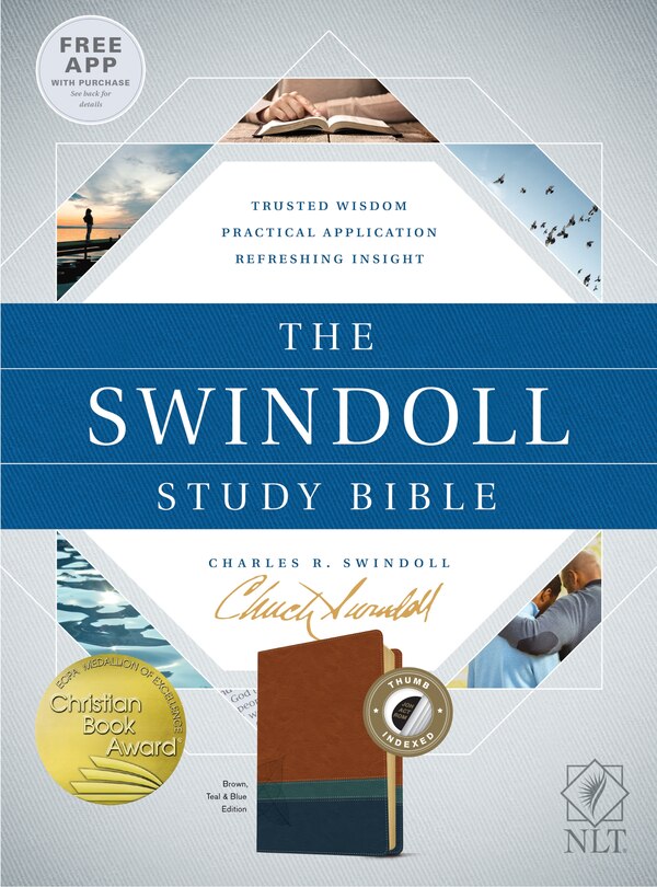Front cover_The Swindoll Study Bible NLT, TuTone (LeatherLike, Brown/Teal/Blue, Indexed)