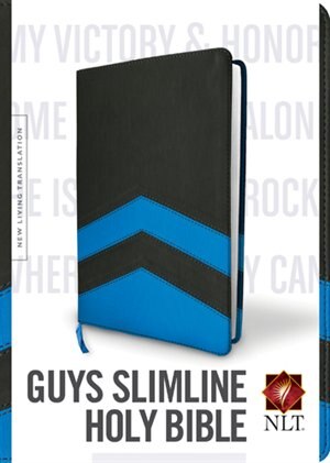 Front cover_Guys Slimline Bible Nlt, Tutone (red Letter, Leatherlike, Charcoal/blue Chevron)
