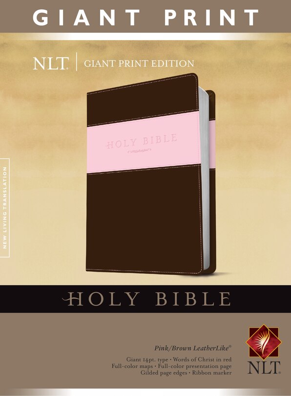 Couverture_Holy Bible, Giant Print NLT, TuTone (LeatherLike, Pink/Brown, Red Letter)