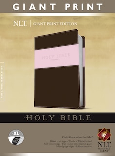 Couverture_Holy Bible, Giant Print NLT, TuTone (LeatherLike, Pink/Brown, Indexed, Red Letter)