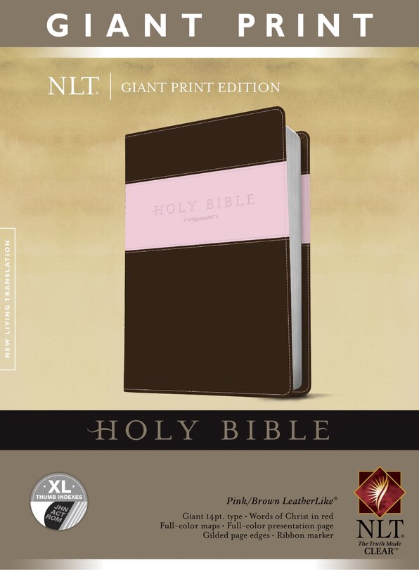 Couverture_Holy Bible, Giant Print NLT, TuTone (LeatherLike, Pink/Brown, Indexed, Red Letter)